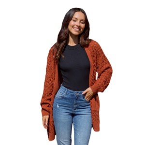 Women's Burnt Orange Open Front Patch Pocket Longline Cardigan - Cupshe - 1 of 4