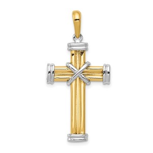 Black Bow Jewelry 14k Yellow and White Gold, Two Tone Rope Cross Pendant - 1 of 4