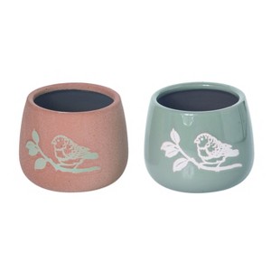 Transpac Stoneware Bird Natural Planter Set of 2 Spring Home Decorations - 1 of 1