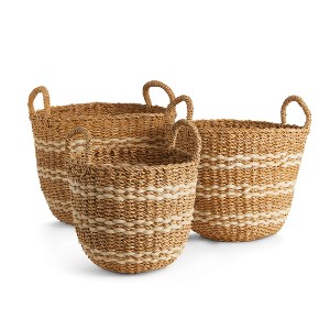 Plum & Post Seagrass & Jute Round Baskets With Handles, Set Of 3 - 1 of 4