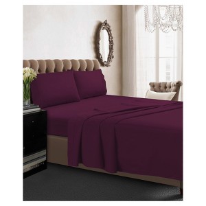 Cotton Percale Deep Pocket Solid Sheet Set (King) Purple 350 Thread Count - Tribeca Living