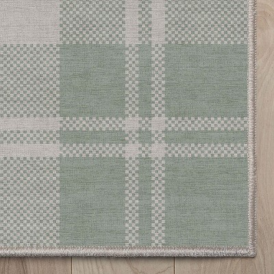 Apollo Green and Gray Synthetic Flatwoven Plaid 3'3" x 5' Area Rug