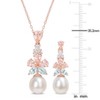 EVERLY JEWELRY | 18k Rose Plated Sterling Silver 8.5-10mm Cultured Freshwater Pearl & Morganite, Aquamarine & White Topaz Pendant and Earrings - 2 of 4