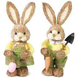 Juvale 2 Pack Easter Bunny Figurines for Home Décor, Easter Rabbit Rustic Farmhouse Decorations, 12 in