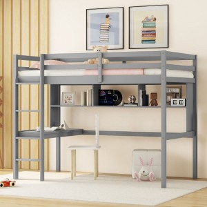 Durable Double-Level Loft Bed with Integrated Desk and Storage Shelf - 1 of 4