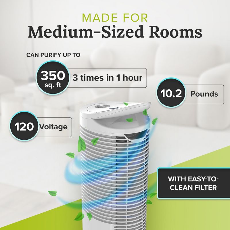 ENVION Therapure Medium/Large Room Home HEPA Air Purifier with Neutralizing Light Technology, Cleanable Air Filter, Analog Controls, & 3 Fan Speeds, 3 of 7