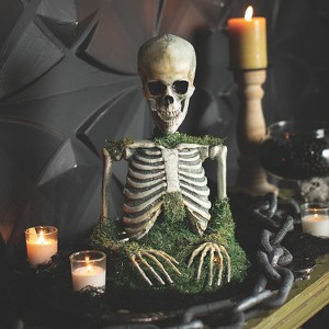 Morris Costumes 15 in Animated Mossy Skeleton Tabletop Decoration - White - 1 of 3