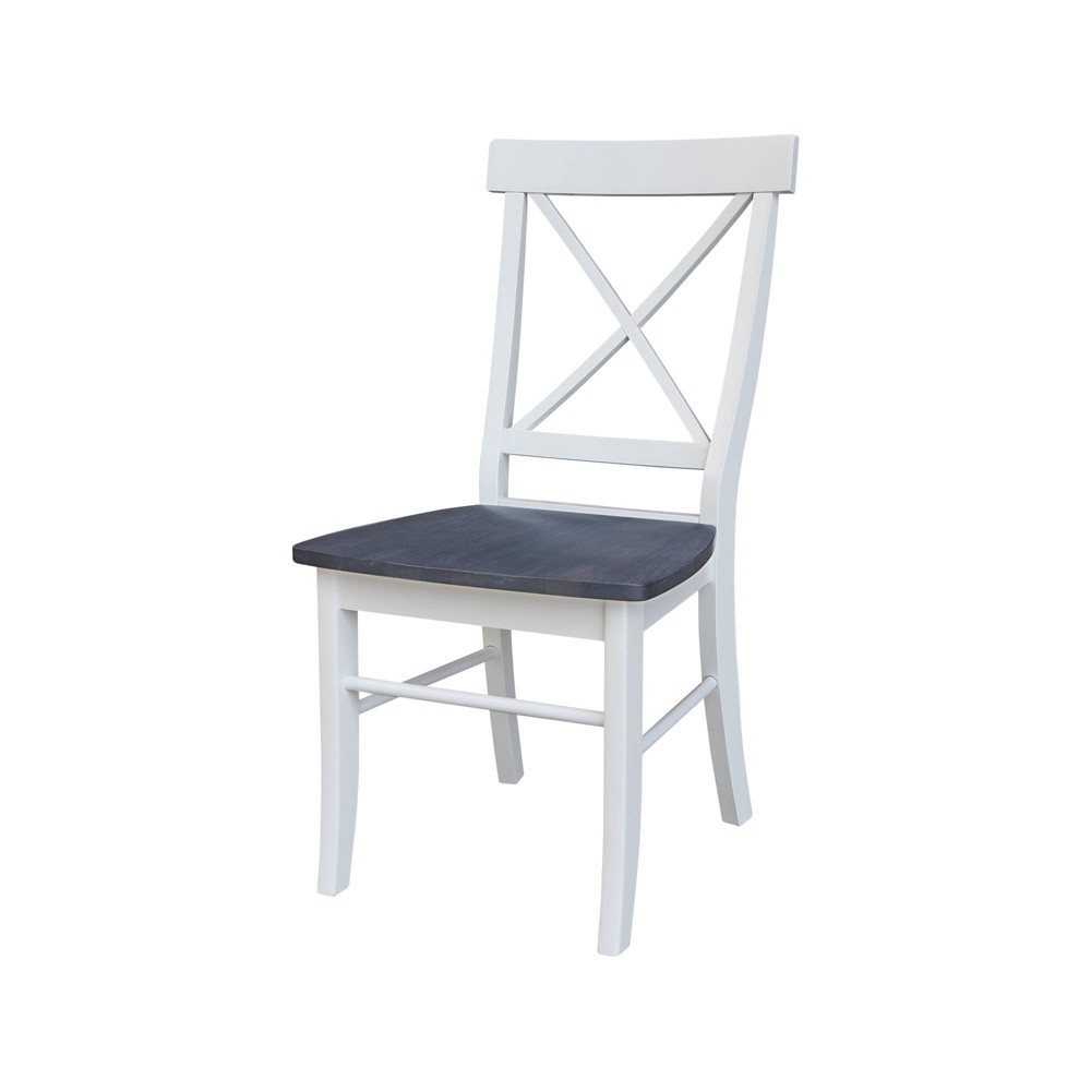 Photos - Chair Set of 2 X Back  with Solid Wood Seat White/Gray - International Con