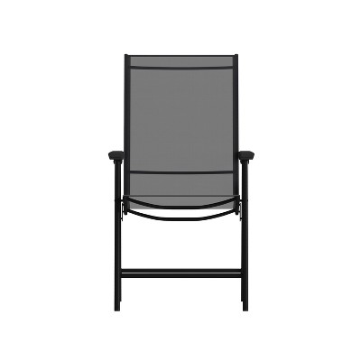 Black Metal Outdoor Folding Sling Dining Chairs, Set of 2