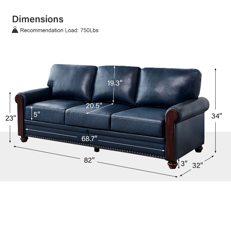 Eulalia Transitional Leather 82"Wide Sofa With Rolled Arms and Solid Wood Legs | ARTFUL LIVING DESIGN, 3 of 12