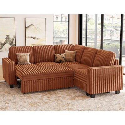 Belffin Corduroy Sectional Sleeper Sofa with Pull Out Bed Modular Sectional Loveseat Sofa Bed for Living Room