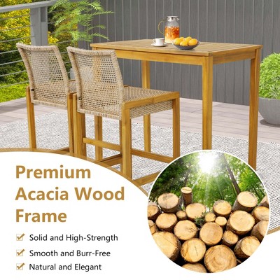 Set of 4 Light Brown PE Rattan and Acacia Wood Barstools