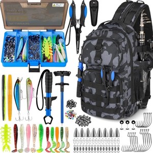 Fishing Backpack with Tackle Boxes, Waterproof Tackle Bag For Fishing Gear With Rod Holder - 1 of 4