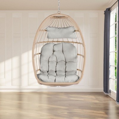 PAGED Outdoor Rattan Swing Chair with Water Resistant Cushion and UV Resistant Frame,Egg Chair for Patio,Porch,Garden