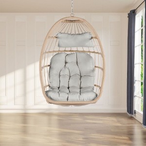 PAGED Outdoor Rattan Swing Chair with Water Resistant Cushion and UV Resistant Frame,Egg Chair for Patio,Porch,Garden - 1 of 4