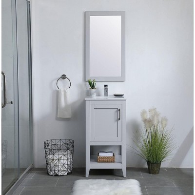 Gray Rectangular Wood Bathroom Vanity Mirror 18 x 32 Inch