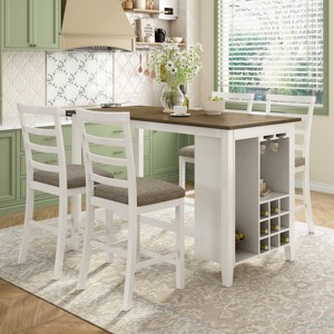 5-Piece Counter Height Dining Set, Dining Table With 9 Storage Compartment,Dining Table With Padded Chairs-Cuddlewood - 1 of 4