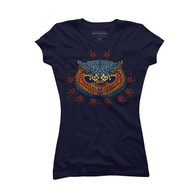 Junior's Design By Humans Owl face By LetterQ T-Shirt