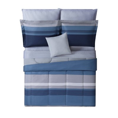 Blue Queen Microfiber Reversible Bed in a Bag Set