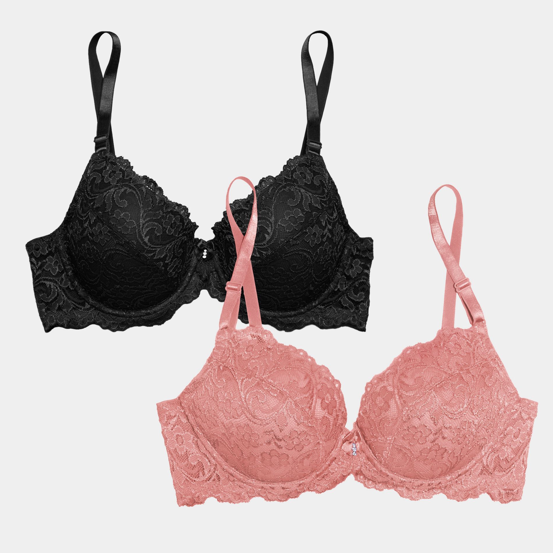 Smart & Sexy Women's Signature Lace Push-Up Bra 2-Pack Fox Glove / Black Hue 36A