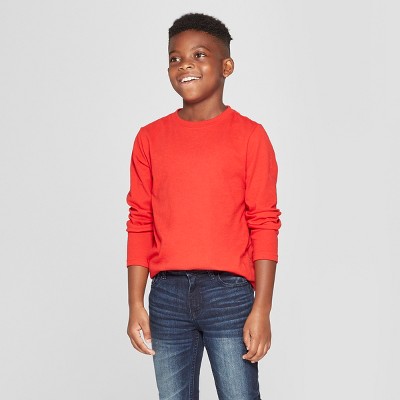 Boys red long cheap sleeve t shirt