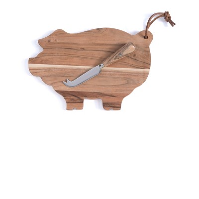 Piggy Platter And Cheese Knife Set - Brown - Shiraleah