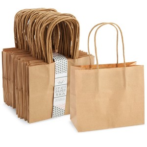 Sparkle and Bash 50 Pack Mini Paper Gift Bags with Handles for Party Favor, Bulk Shopping Merchandise Bags, Brown, 6 x 5 x 2.5 In - 1 of 4
