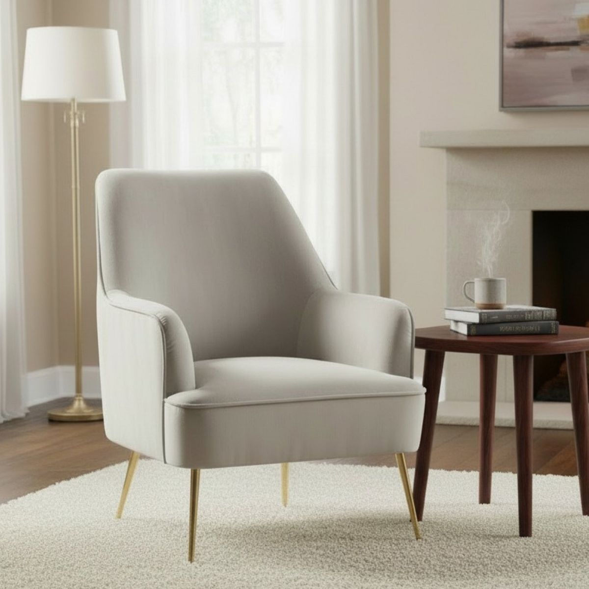 Rebecca Velvet Leisure Chair in Grey | Alpine Furniture