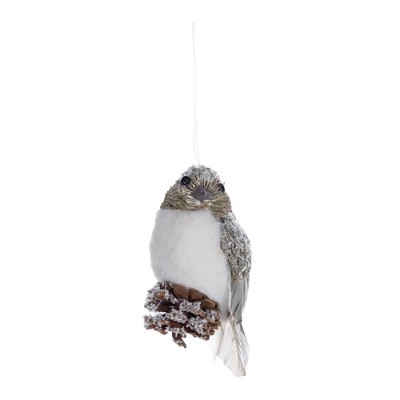 Frosted White and Brown Sisal Bird Ornament Set