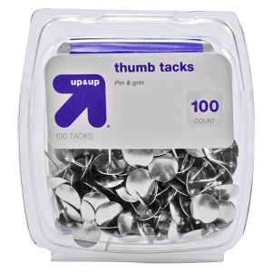 100ct Thumb Tacks Silver - up&up™: Metal Push Pins for Wall, Office & Art, 0.054" Height, 0.392" Width, 100 Pack - 1 of 2