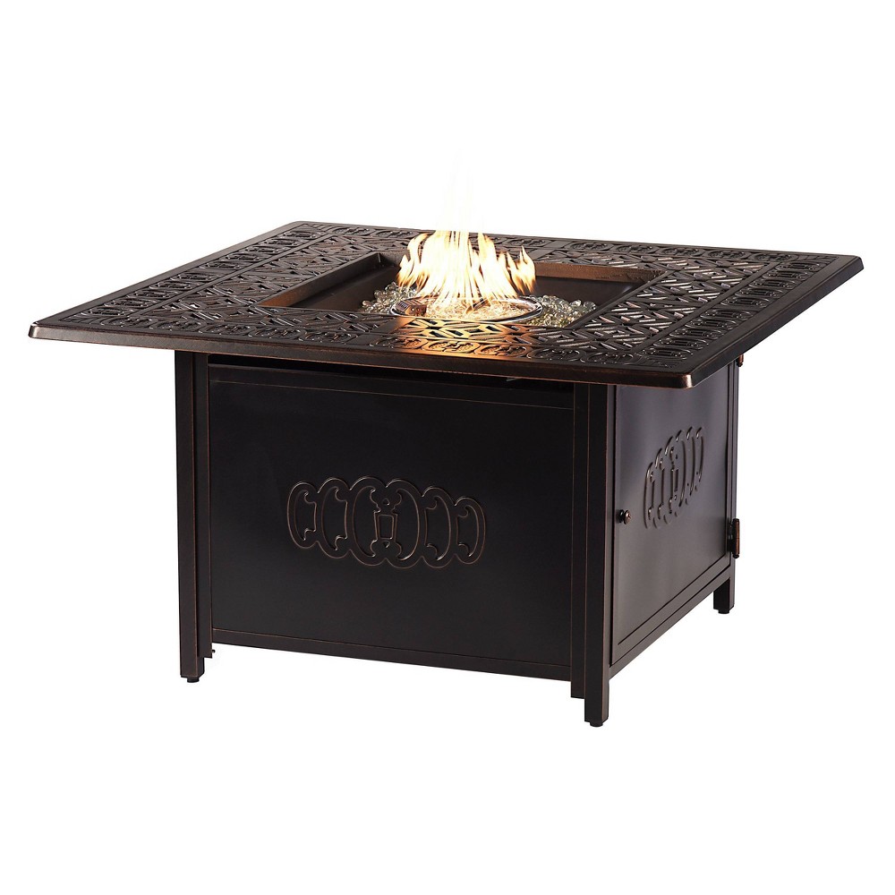 Photos - Electric Fireplace 42" Square Aluminum Outdoor Propane Ornate Fire Table with Wind Blockers &