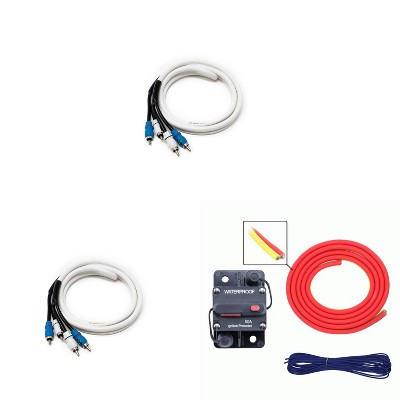 Metra MLAK4-20 100 Amp Breaker 4GA Tinned Pure Copper 20 foot Marine Wiring Kit with (2) 2 Meter Marine RCA Cables