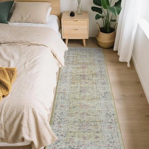 Acekool Vintage Floral Washable Area Rug, Soft Low-Pile Carpet, Non-Slip TPR Backing, velvet Cotton for Living Room, Bedroom, Entryway - 1 of 4
