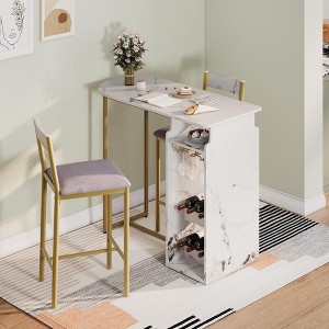 Bar Table and Chairs for 2, Dining Room Table with Double Tier Wine Rack and Glasses Hanging - 1 of 4