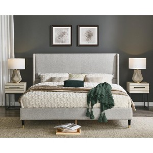Roundhill Furniture Arles 3-Piece Upholstered Bedroom Set, Wingback Platform Bed with Two Nightstands - 1 of 4