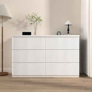 SKRAN Modern 6 Drawer Dresser, Wood Storage Tower Clothes Organizer with Wavy drawer panel ,Deep Drawer For Living Room Nursery Hallway,White - 1 of 4