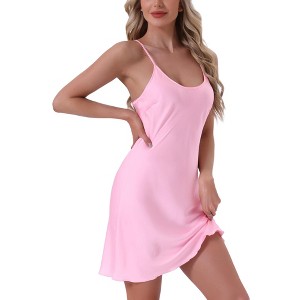 cheibear Women's Satin U Neck Racerback Adjustable Spaghetti Strap Nightgown - 1 of 4