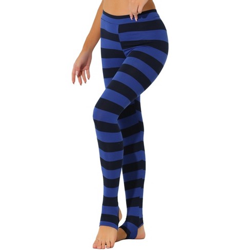 Allegra K Women's Printed High Waist Elastic Waistband Yoga Stirrup Pants  Navy Royal Blue-stripe X-small : Target