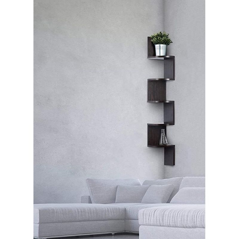 5 Tier Wood Corner Floating Shelf Wall Mount Unit in Color Espresso - HomeItUsa, 2 of 4