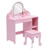 Kids Vanity Desk  Princess Makeup Vanity Table w/LED Mirror & Stool - Toddler Wood Dressing Table Adjustable Lights, Storage (White/Pink/Purple) - 2 of 4