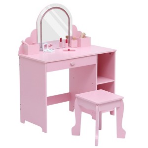 Kids Vanity with Lighted Mirror & Stool, with Drawer & Open Shelves, 2 in 1 Little Girls Vanity Table for 3-9 Yrs Girls - 1 of 4