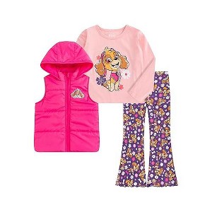 Paw Patrol Nickelodeon Girls 3 Piece Long Sleeve Shirt, Hooded Vest, and Flared Pants Set for Toddlers to Big Kids - 1 of 4