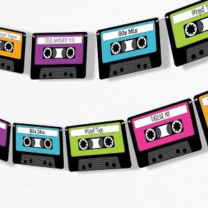 Big Dot of Happiness 80's Retro Garland Banner, Totally 1980s Party Decorations Banner, 30 Feet of Cord, 15 Double-Sided Paper Cassette Tapes - 1 of 4