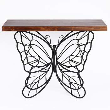 LuxenHome Wood Top Metal Butterfly Accent Console and Entry Table Brown