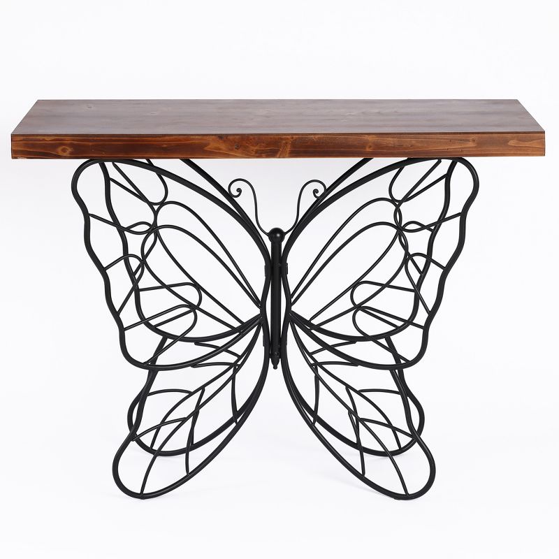 LuxenHome Wood Top Metal Butterfly Accent Console and Entry Table Brown, 1 of 17
