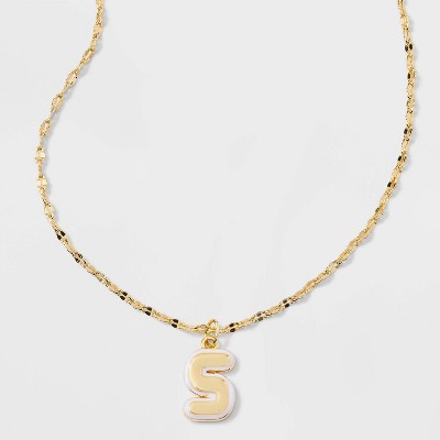 14K Gold Dipped Enamel "S" Initial Pendant Necklace - A New Day™ Gold/White