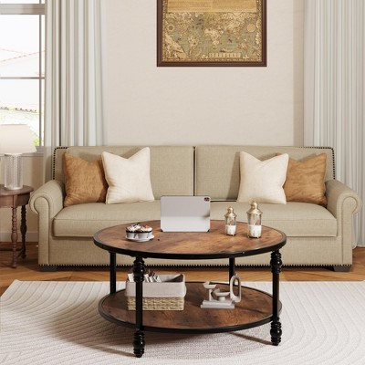2-Tier Coffee Table Vintage Coffee Table with Wood Grain Design