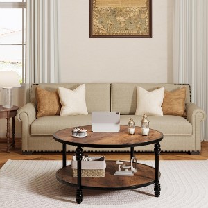 2-Tier Coffee Table Vintage Coffee Table with Wood Grain Design - 1 of 4