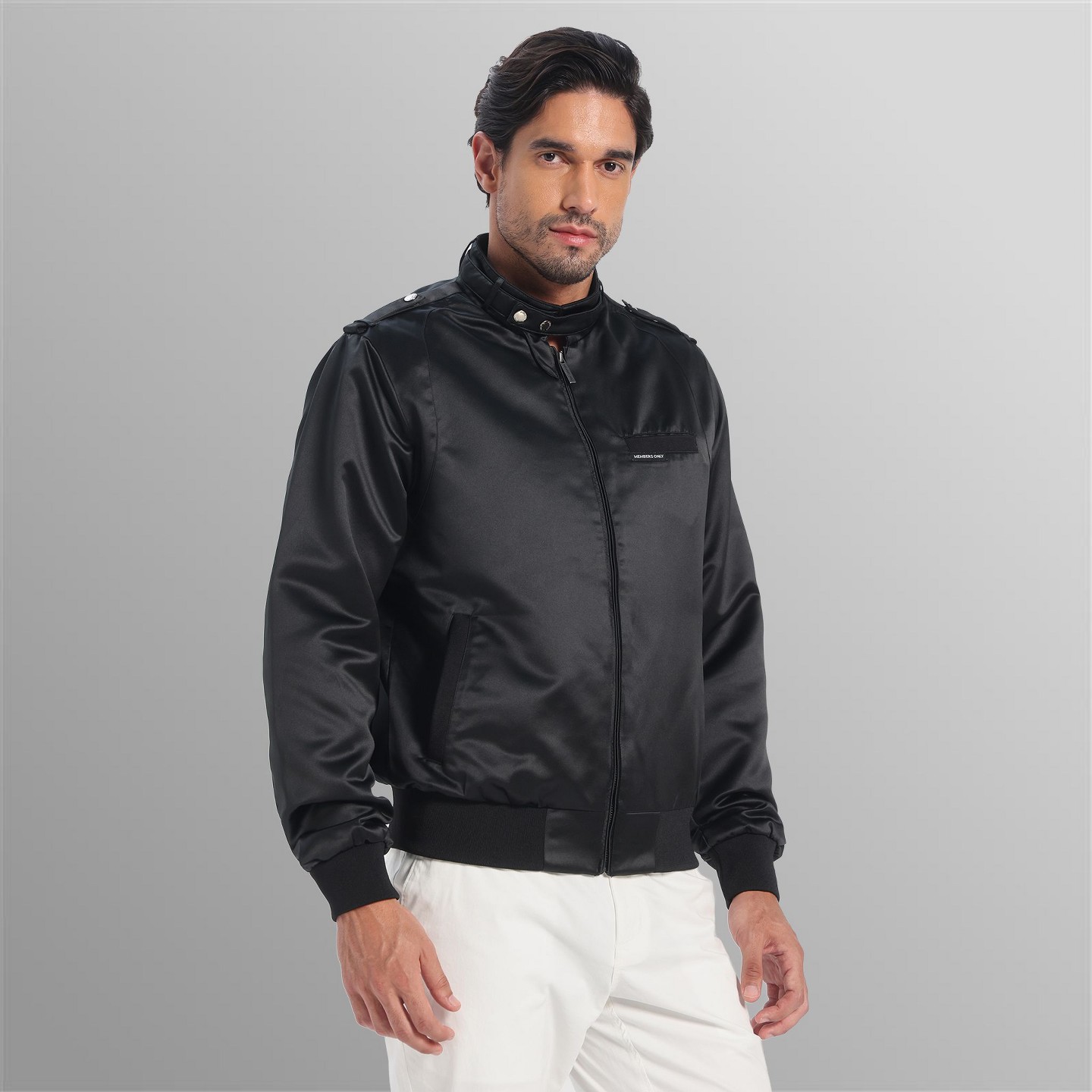 Мужская куртка Members Only Classic Satin Iconic Racer Jacket - Black, цвет: Чёрный — фото 2