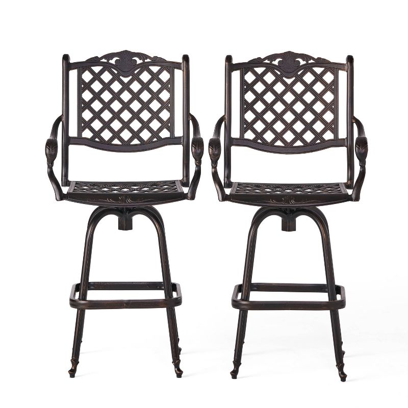 Avon Set of 2 Cast Aluminum Patio Barstool - Copper - Christopher Knight Home, 4 of 12